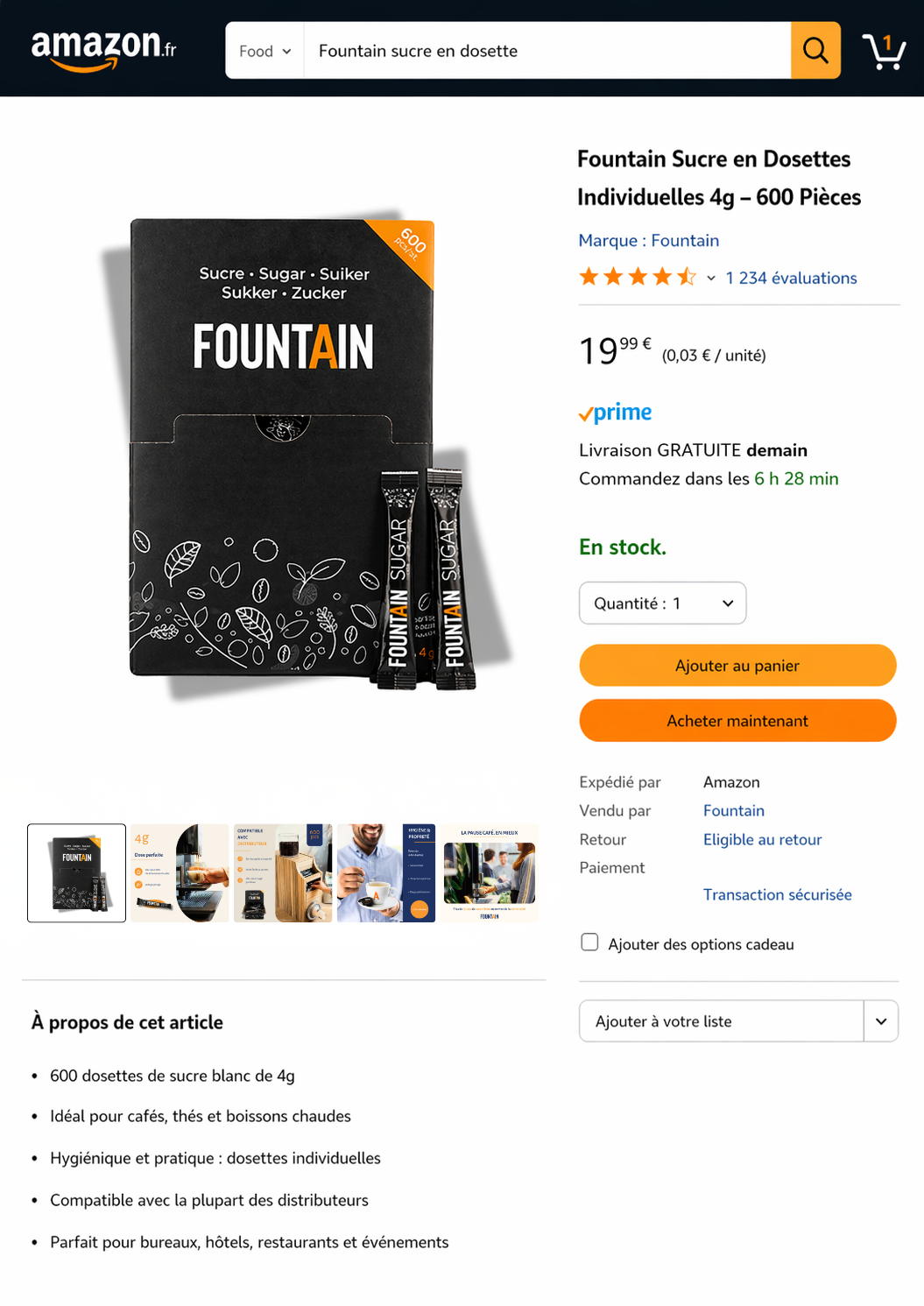 Page Amazon initiale du produit Fountain