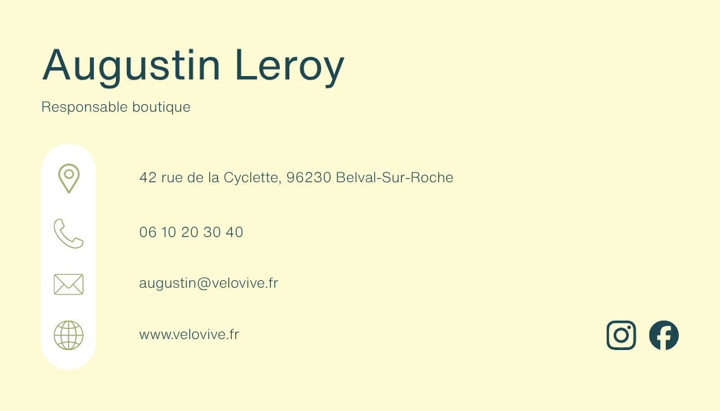 Carte de visite Vélo’Vive verso